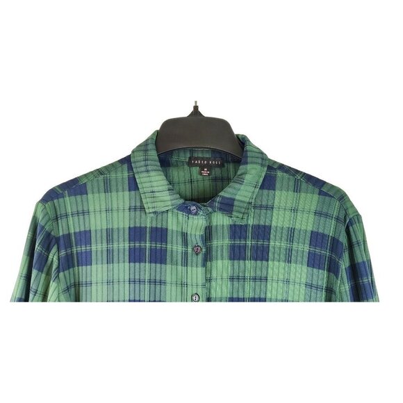 Faded Rose Women's Knit Plaid Button-up Shirt Green Navy Cottage Western - Picture 3 of 9
